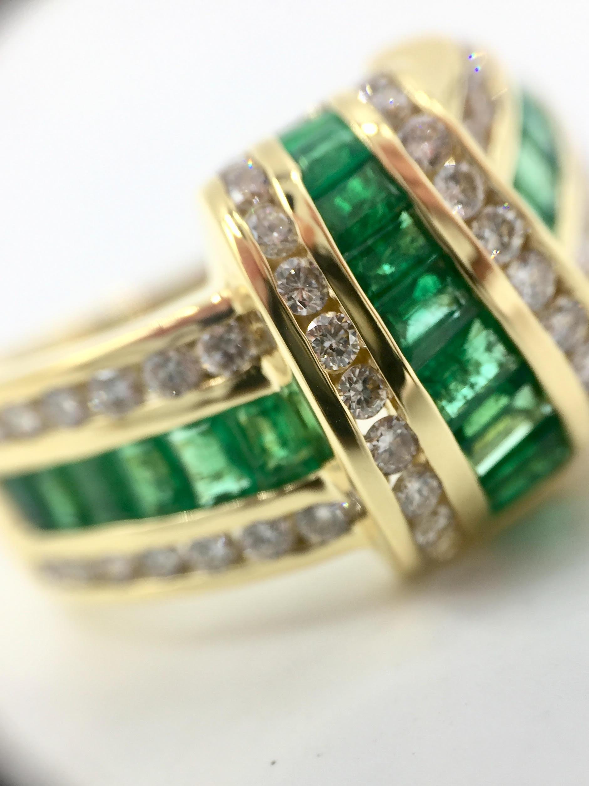 Women's Charles Krypell 18 Karat Emerald and Diamond Crossover Style Ring