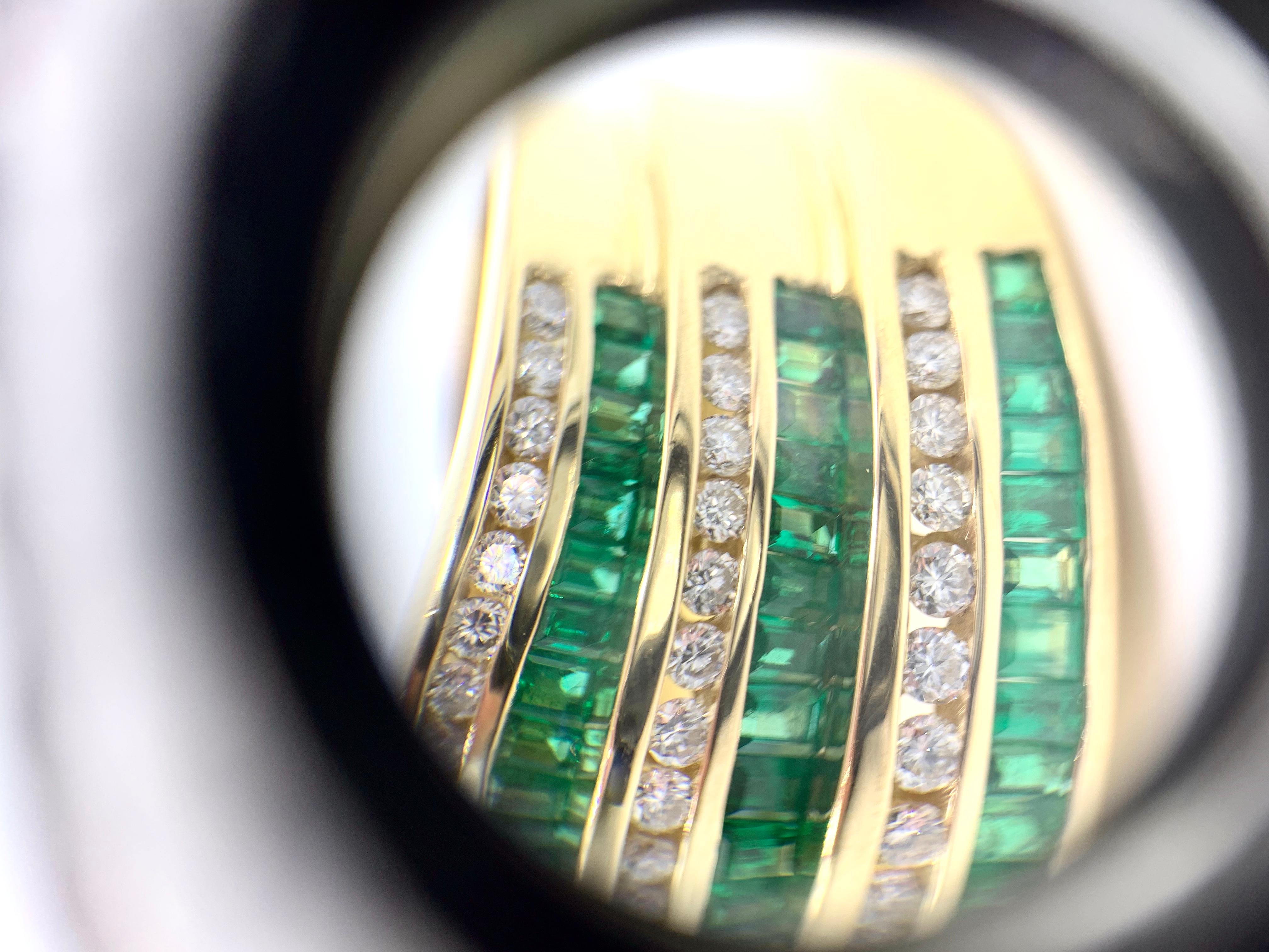 Charles Krypell 18 Karat Emerald and Diamond Wide Band For Sale 5