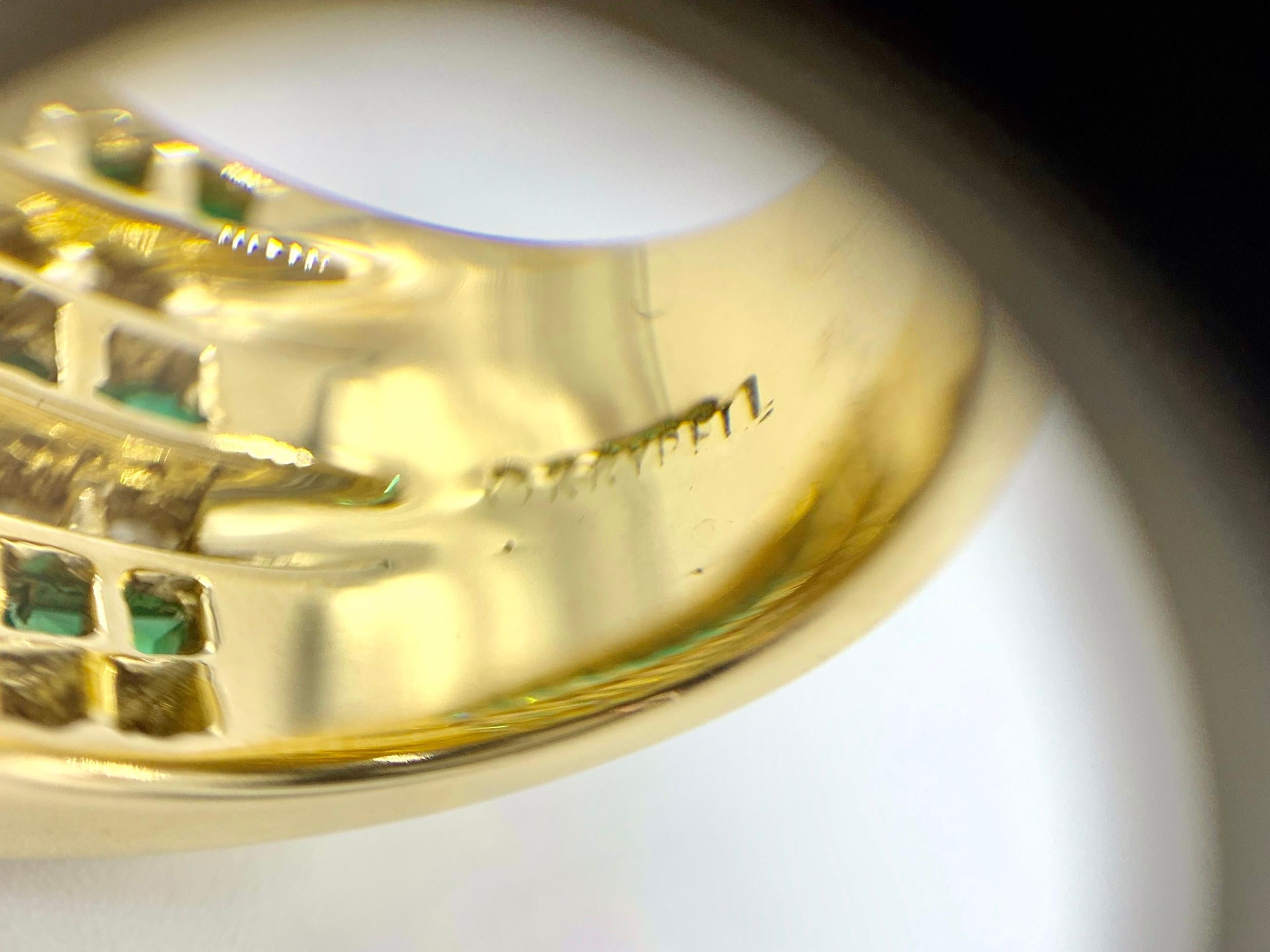 Charles Krypell 18 Karat Emerald and Diamond Wide Band For Sale 6