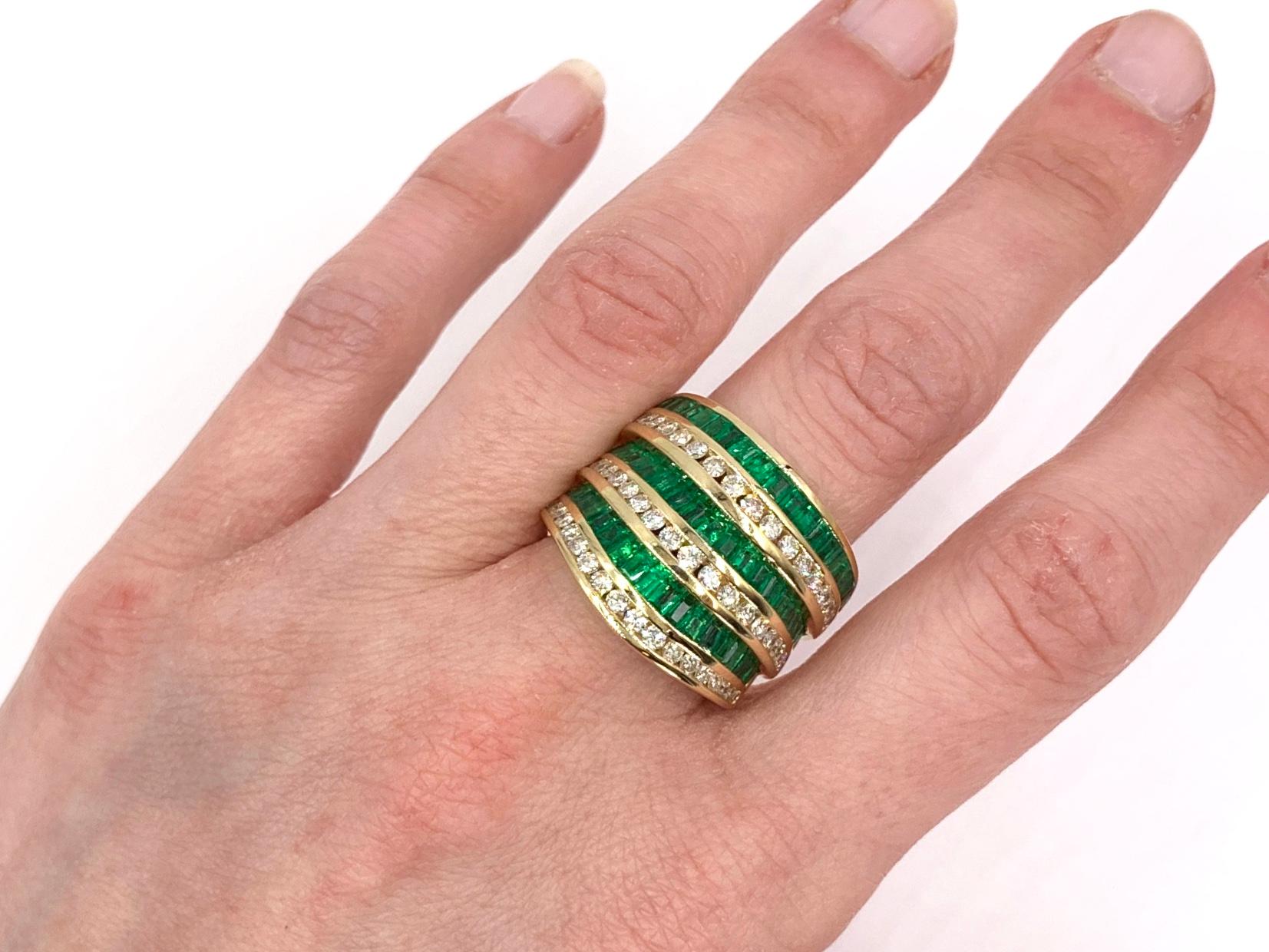 Charles Krypell 18 Karat Emerald and Diamond Wide Band For Sale 7