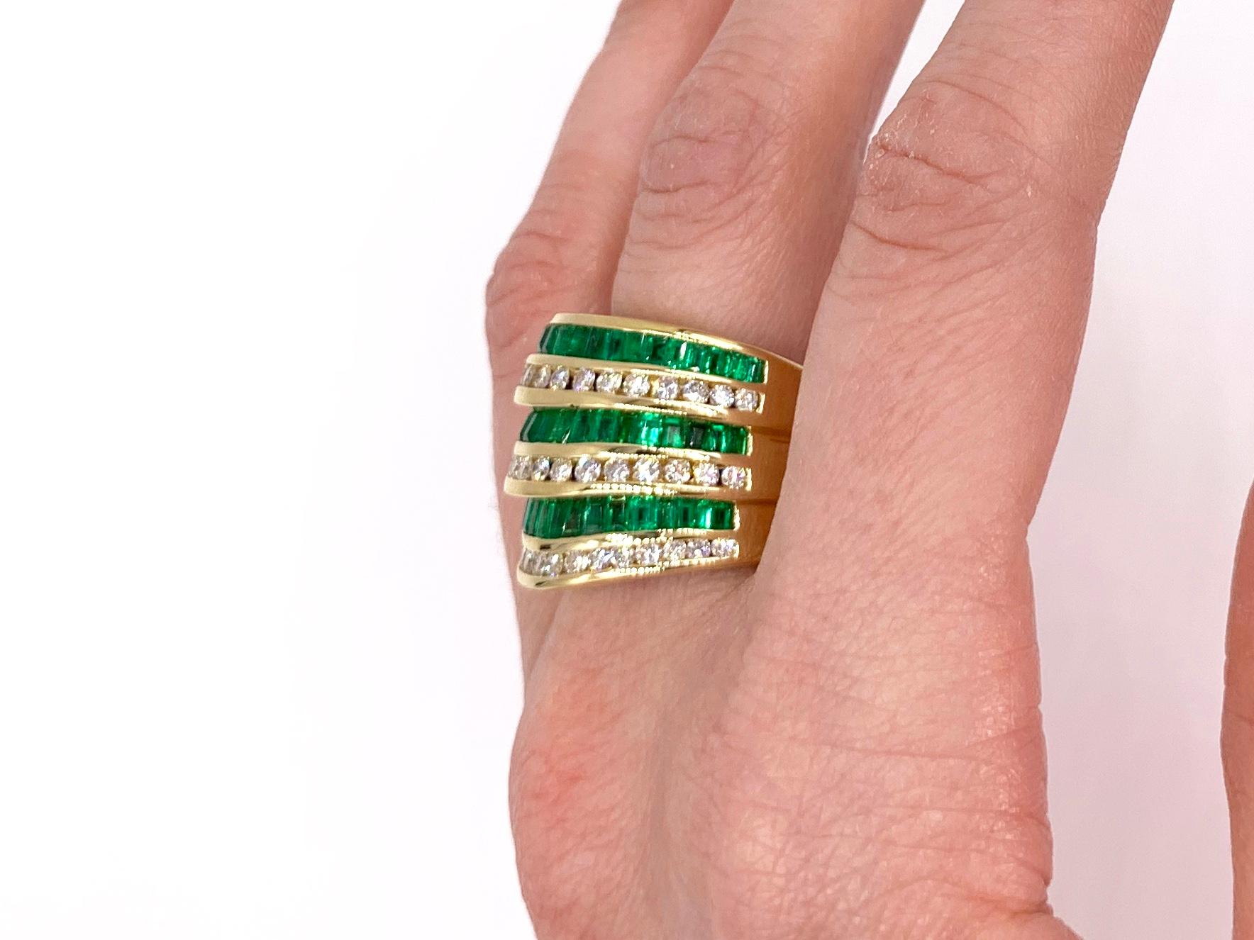 Charles Krypell 18 Karat Emerald and Diamond Wide Band For Sale 8