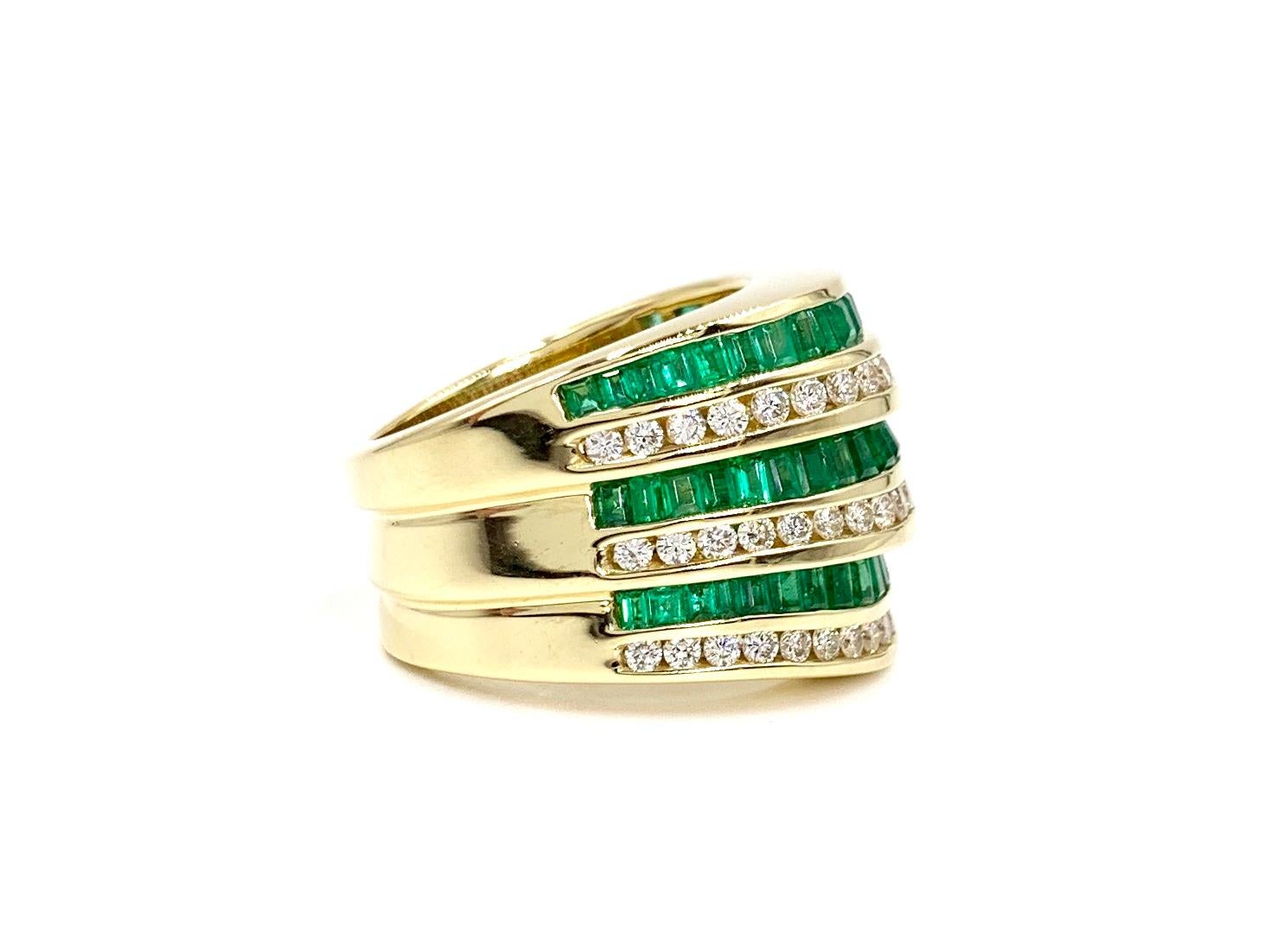 Modern Charles Krypell 18 Karat Emerald and Diamond Wide Band For Sale