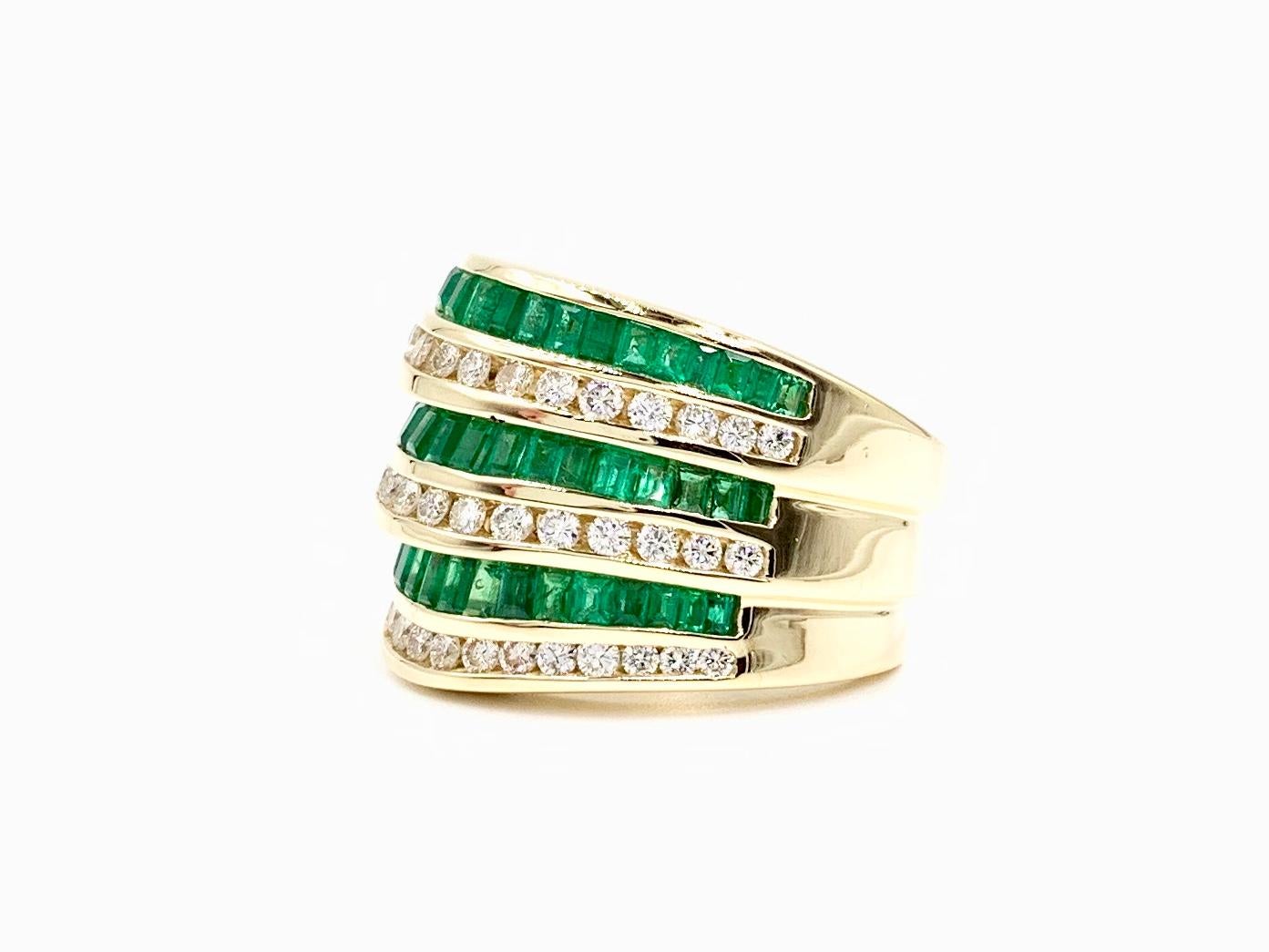 Charles Krypell 18 Karat Emerald and Diamond Wide Band For Sale 1