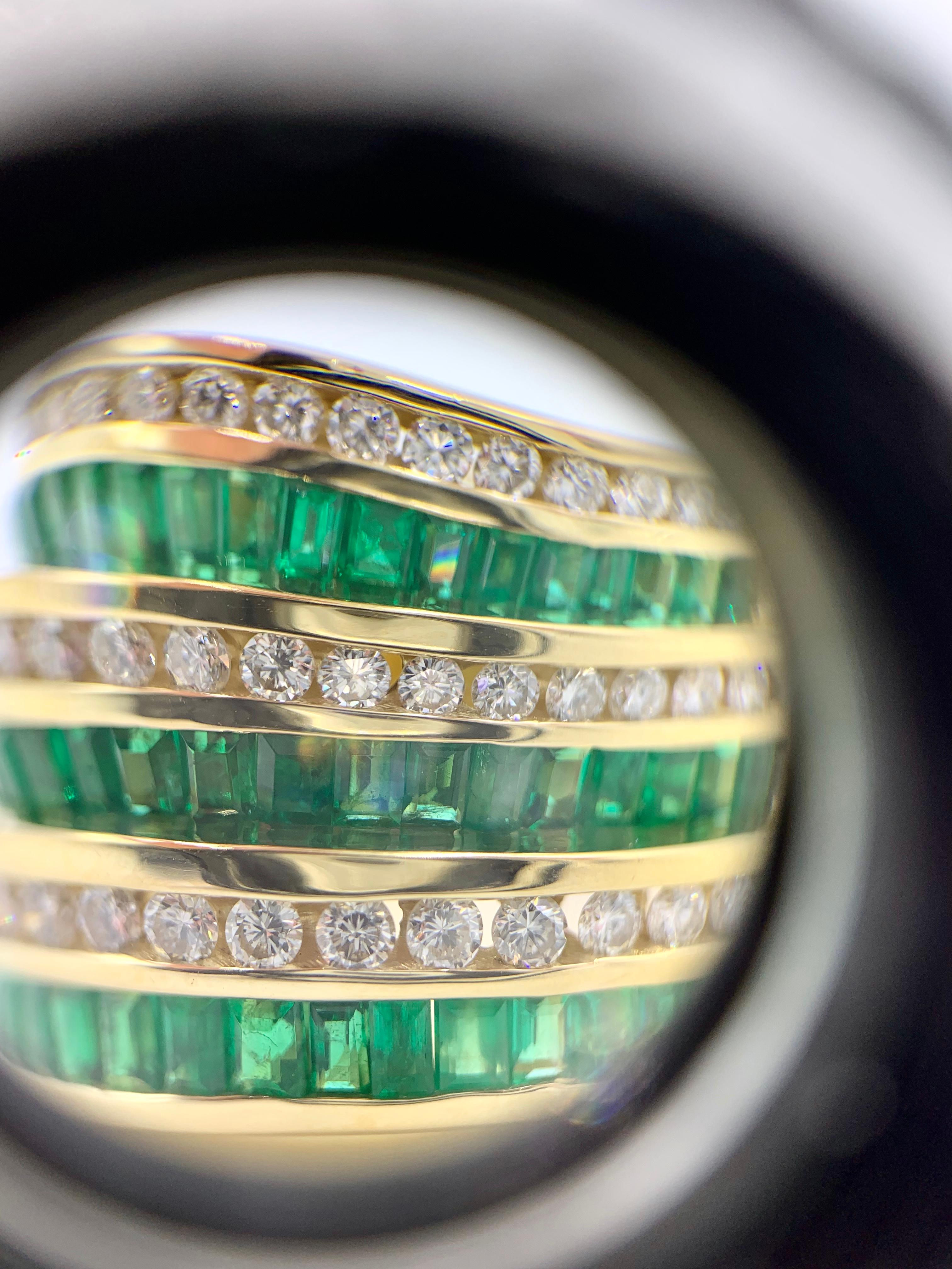 Charles Krypell 18 Karat Emerald and Diamond Wide Band For Sale 3