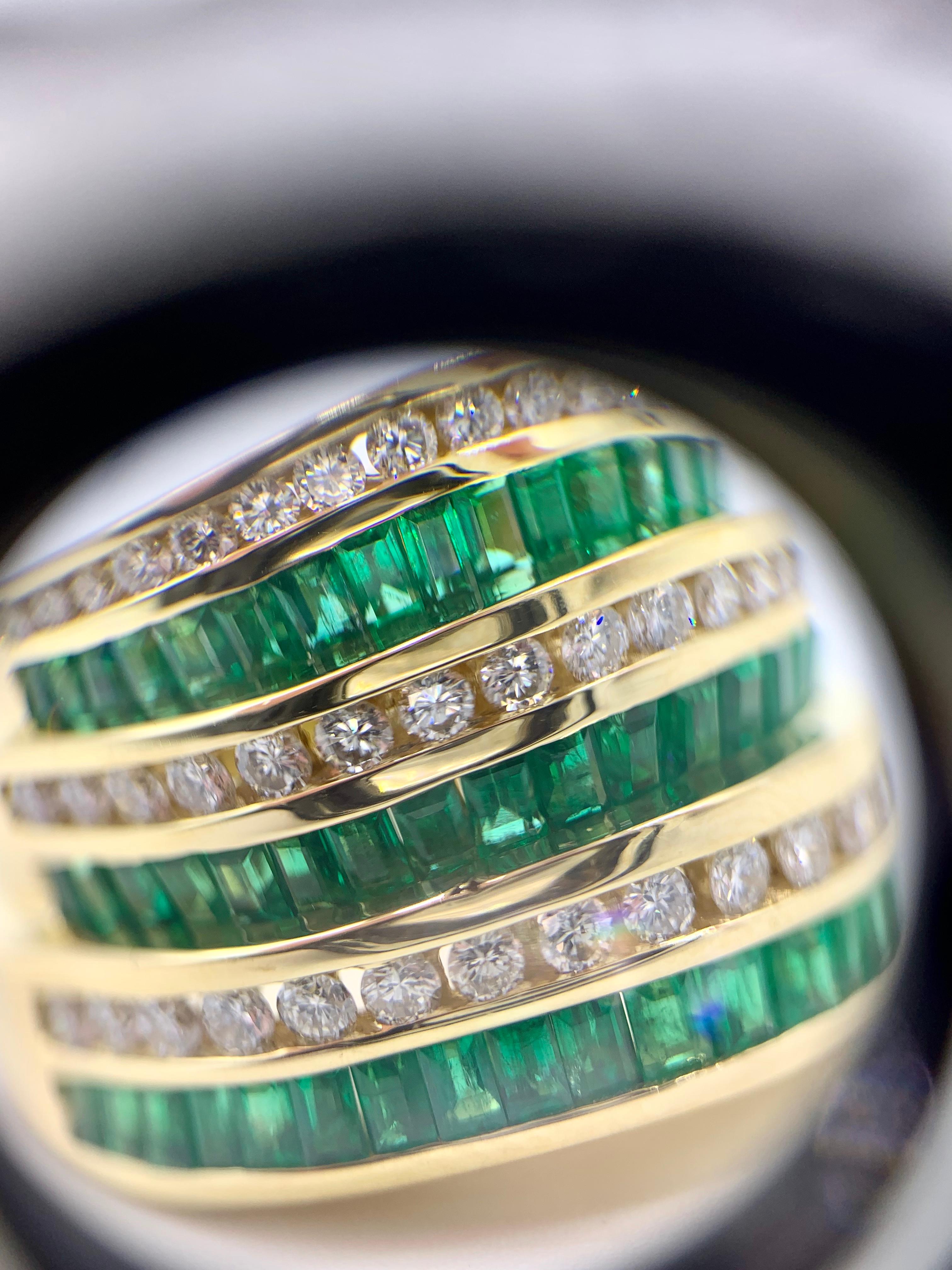Charles Krypell 18 Karat Emerald and Diamond Wide Band For Sale 4