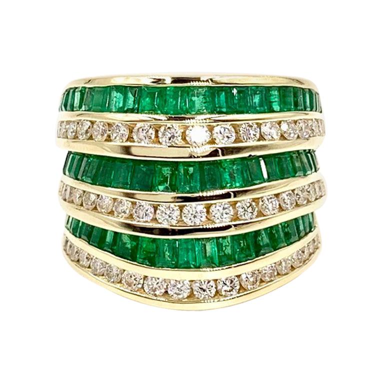 Charles Krypell 18 Karat Emerald and Diamond Wide Band For Sale