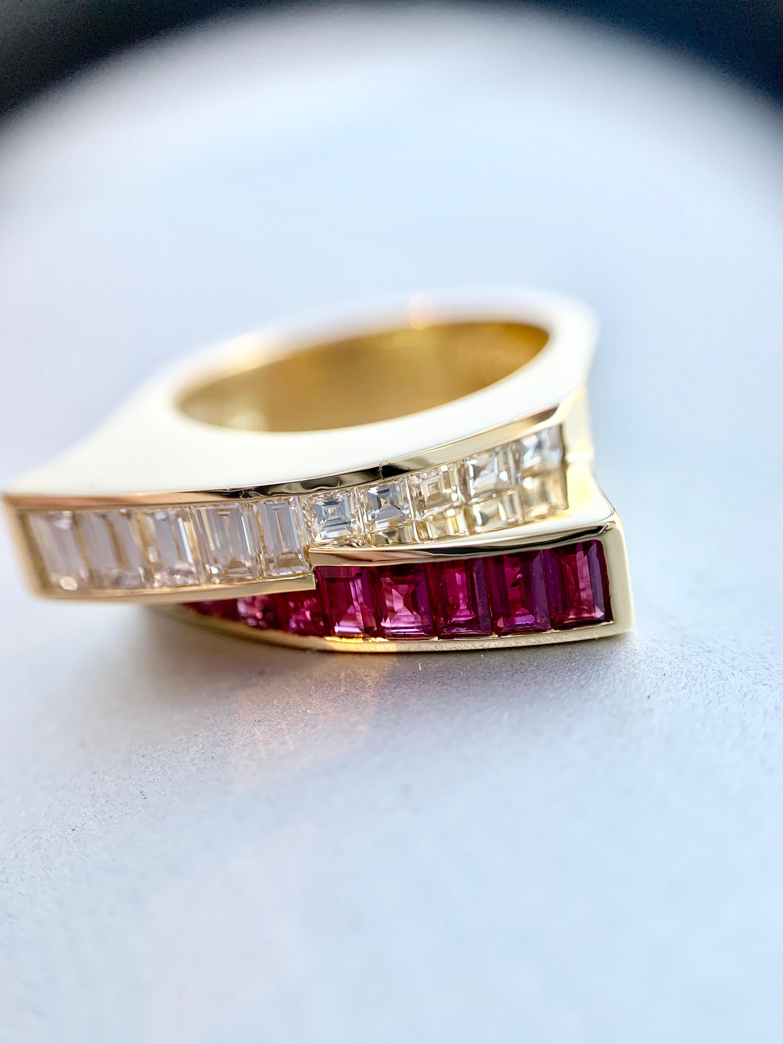 Charles Krypell 18 Karat Emerald and Ruby Modern Ring For Sale 7