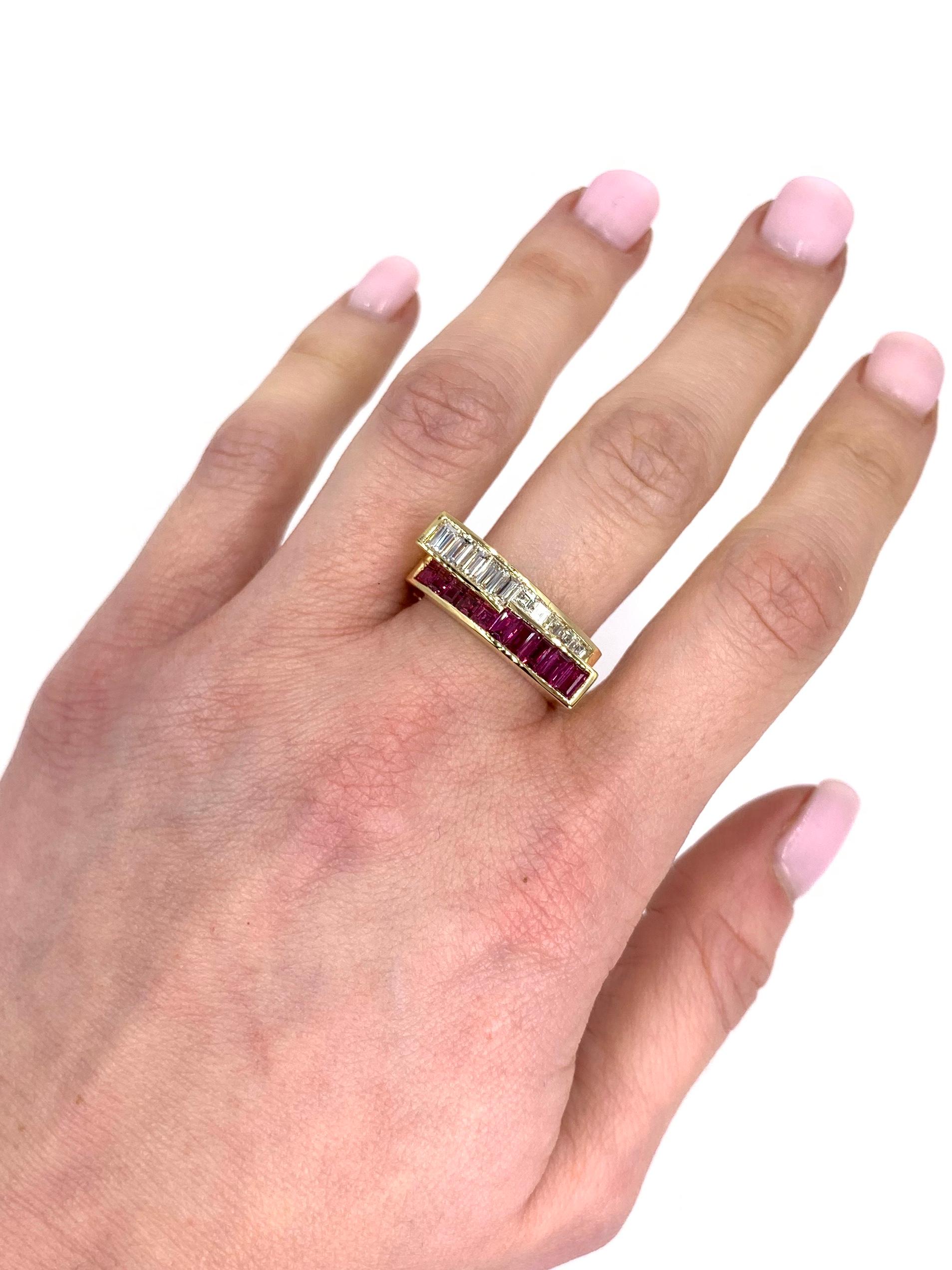 Charles Krypell 18 Karat Emerald and Ruby Modern Ring For Sale 2