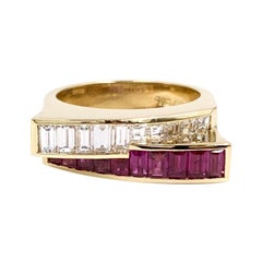 Charles Krypell 18 Karat Emerald and Ruby Modern Ring