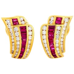 Charles Krypell 18 Karat Yellow Gold 1.35 Carat Diamond and Ruby Earrings