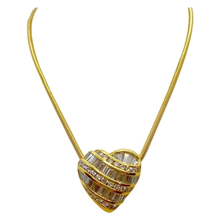 Charles Krypell 18 Karat Yellow Gold, 2.21 Carat Diamond Heart Pendant For Sale