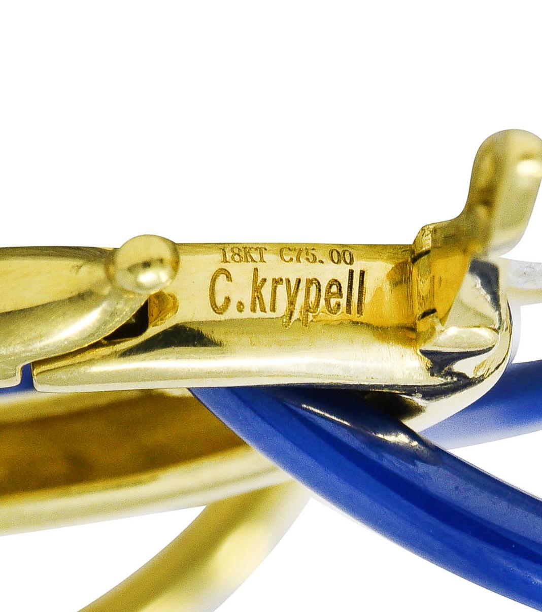 Women's or Men's Charles Krypell 18 Karat Yellow Gold Blue Ceramic Marquise Link Necklace