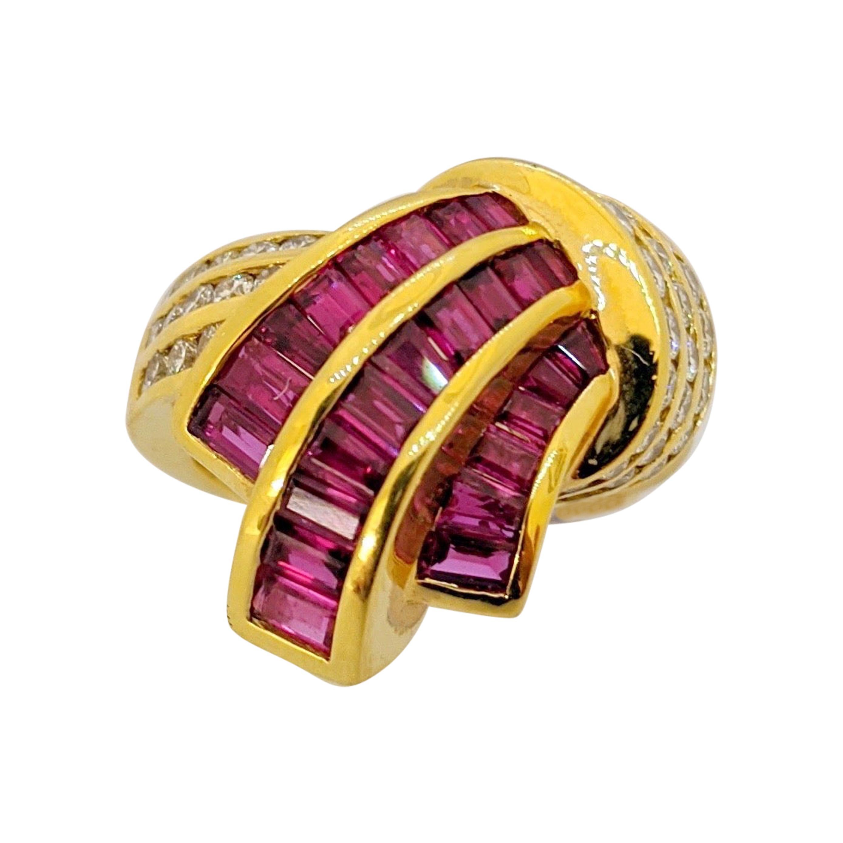 Charles Krypell 18 Karat Yellow Gold Invisibly Set 2.25Ct. Ruby and Diamond Ring For Sale