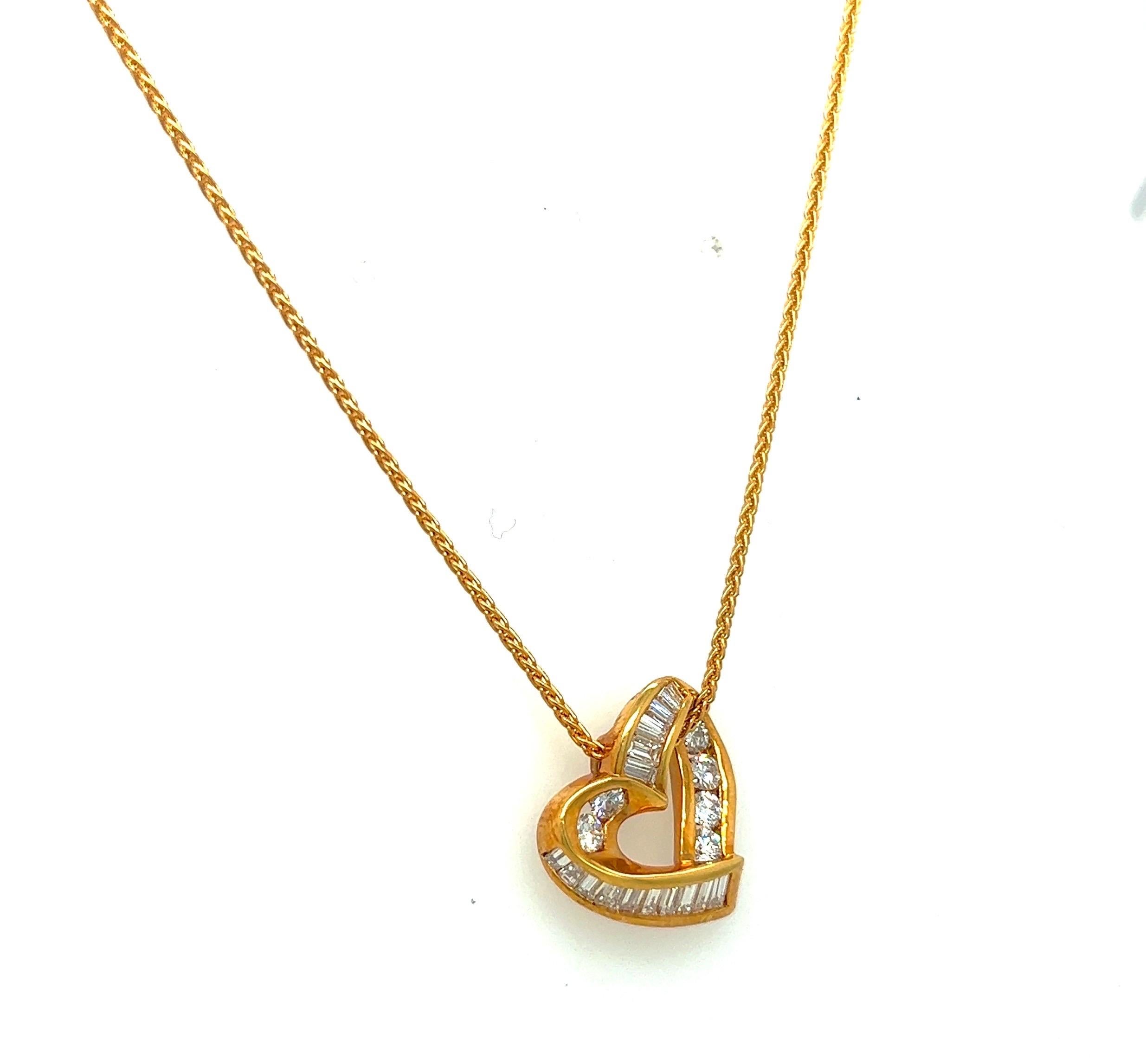 Artisan Charles Krypell 18 KT Yellow Gold 1.04 Cts. Diamond Heart Pendant For Sale