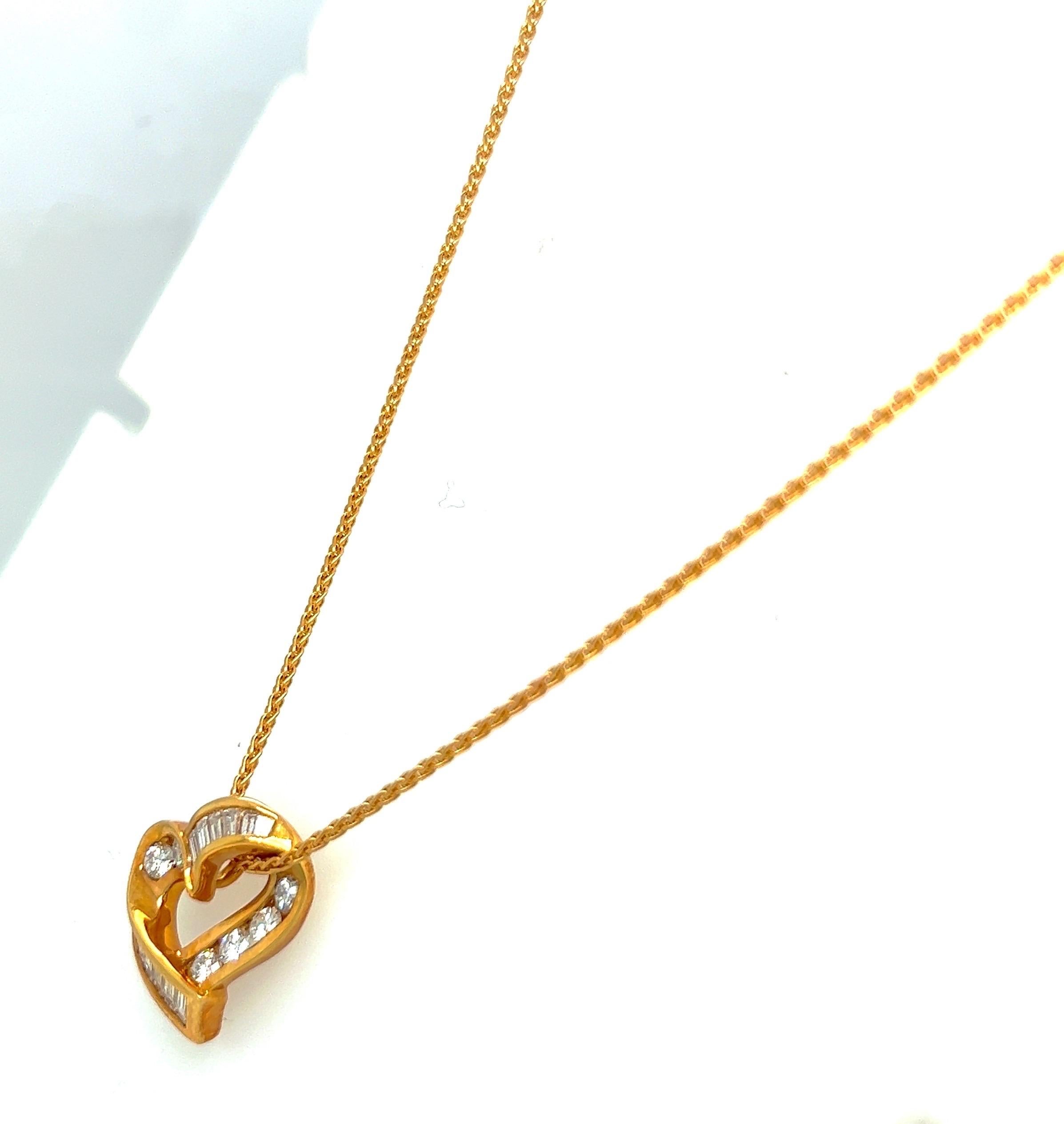 Charles Krypell 18 KT Yellow Gold 1.04 Cts. Diamond Heart Pendant In New Condition For Sale In New York, NY