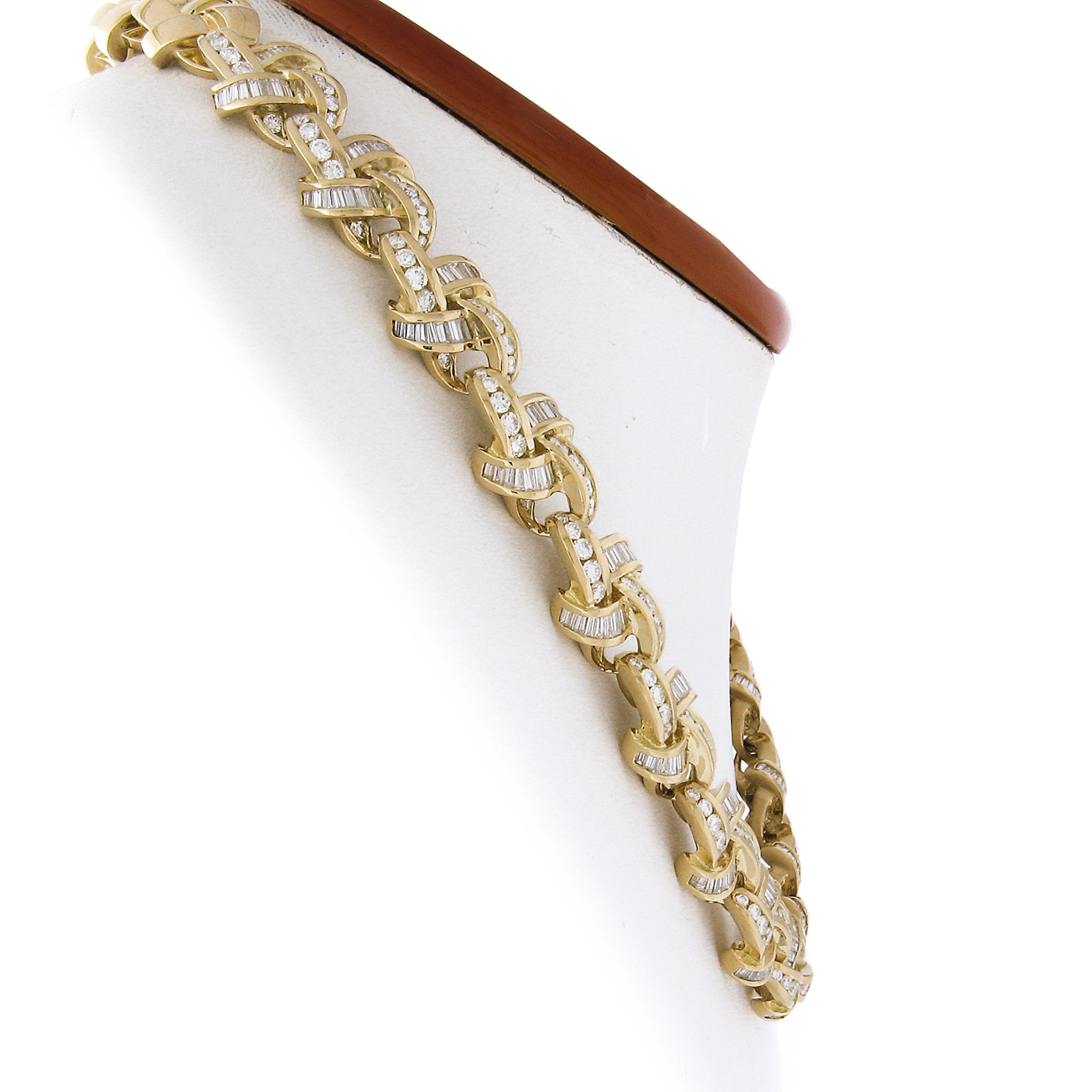 Baguette Cut Charles Krypell 18k Gold 10ctw Diamond Interlocking Knot Link Statement Necklace