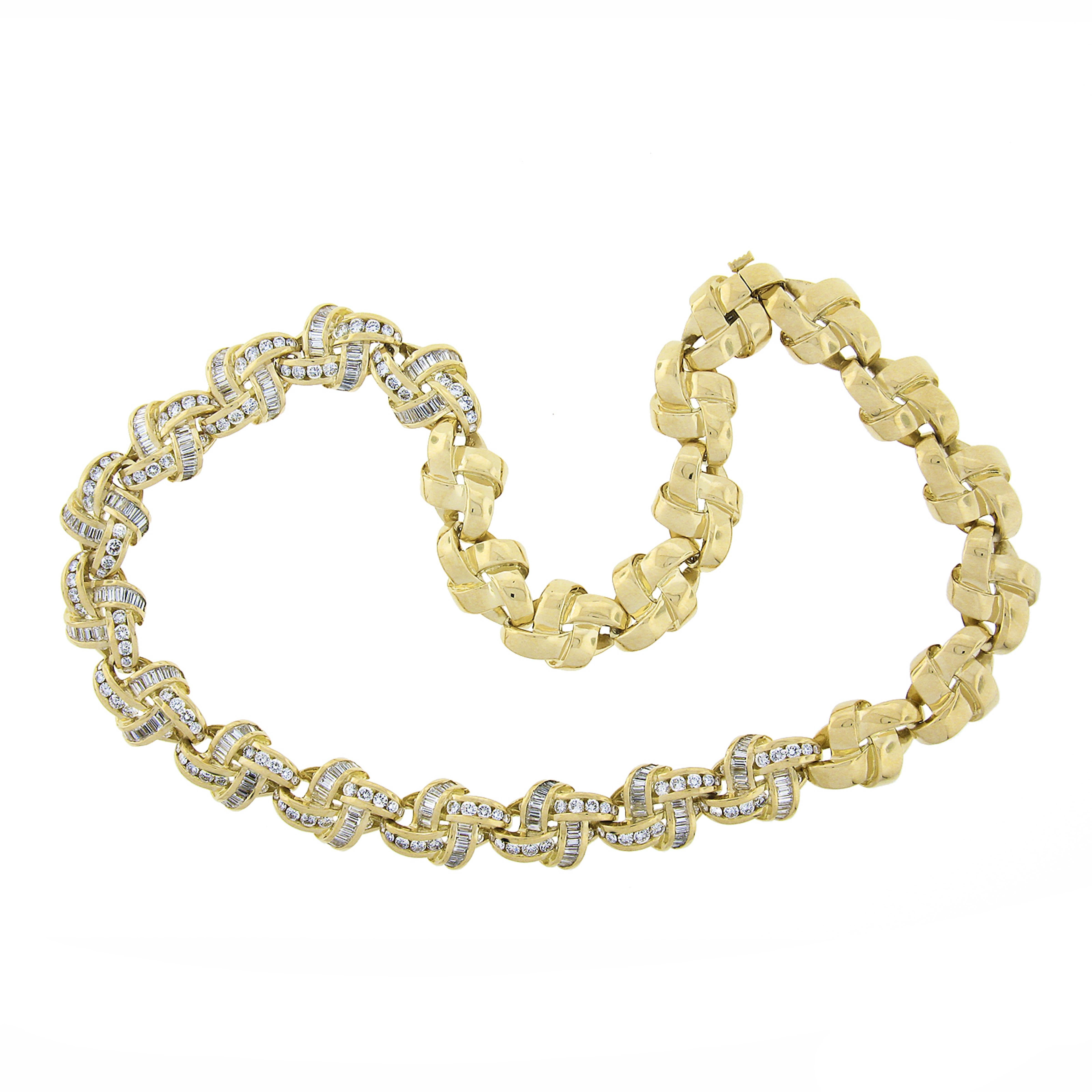 Charles Krypell 18k Gold 10ctw Diamond Interlocking Knot Link Statement Necklace In Excellent Condition In Montclair, NJ