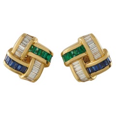 Charles Krypell 18K Gold 2.56ct Diamond, Emerald 
Sapphire Earrings CK20-112125