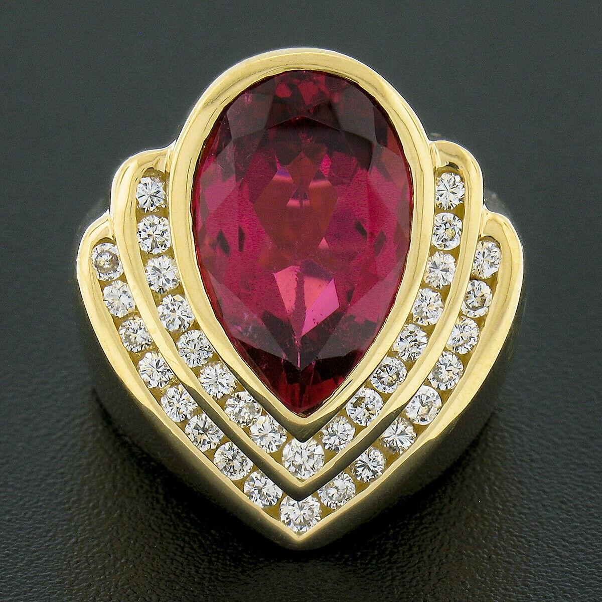 Pear Cut Charles Krypell 18k Gold 8.25ctw Pear Bezel Rubellite Diamond Cocktail Band Ring