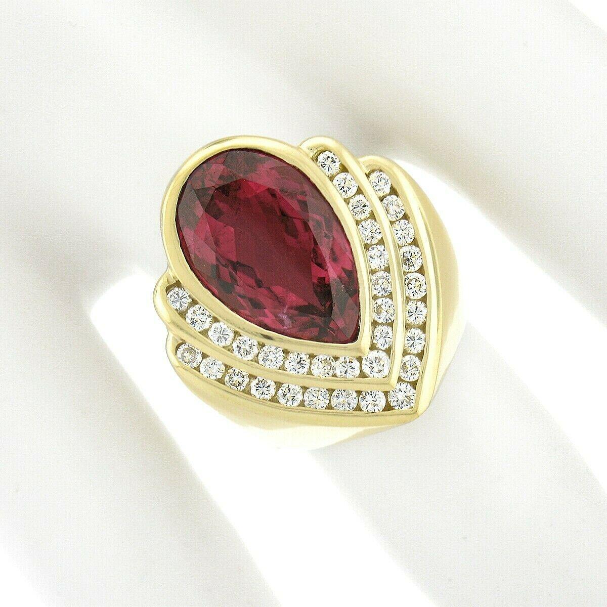 Charles Krypell 18k Gold 8.25ctw Pear Bezel Rubellite Diamond Cocktail Band Ring In Excellent Condition In Montclair, NJ