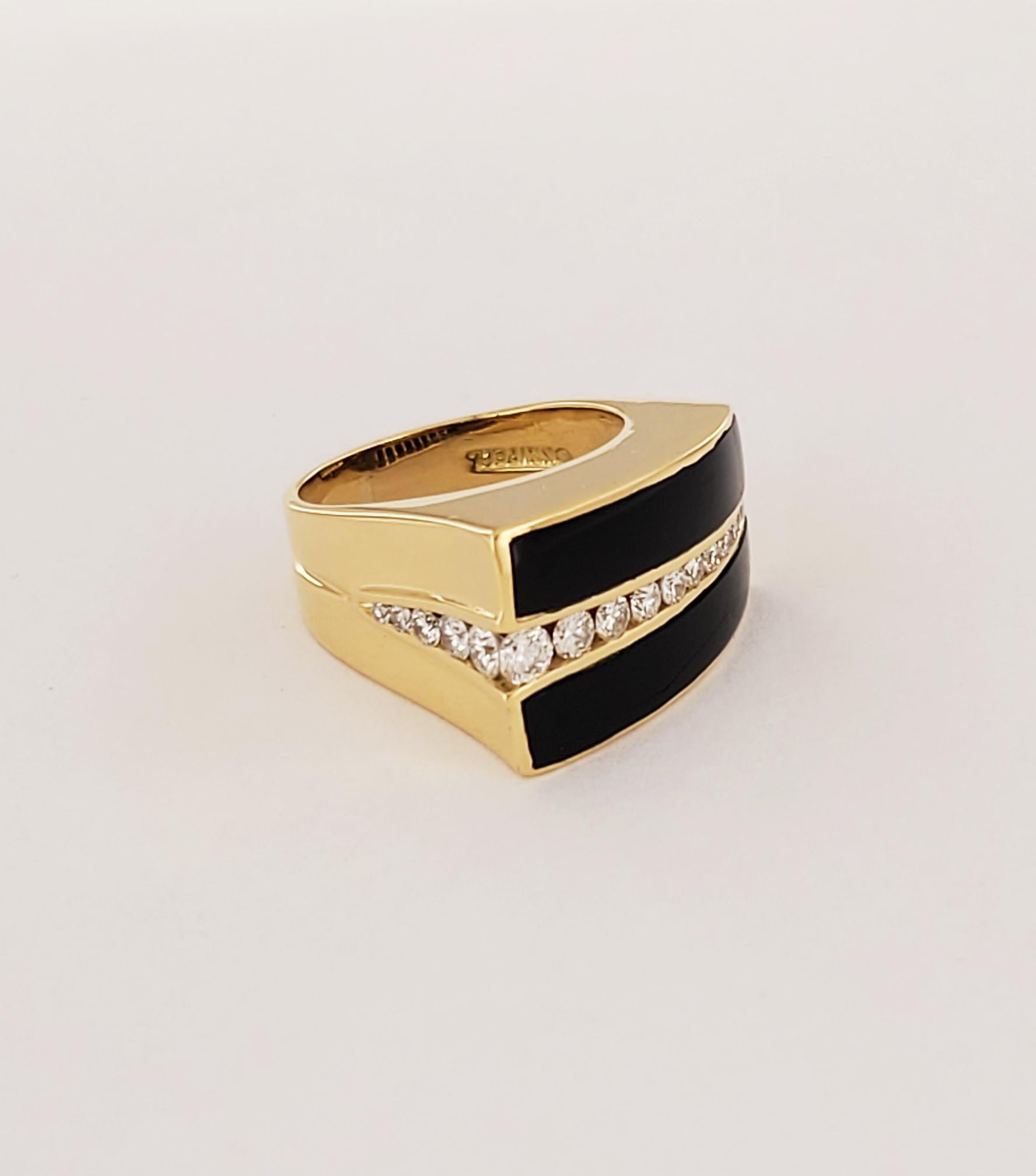 Taglio rotondo Anello Charles Krypell in oro 18k con onice nera e diamanti in vendita