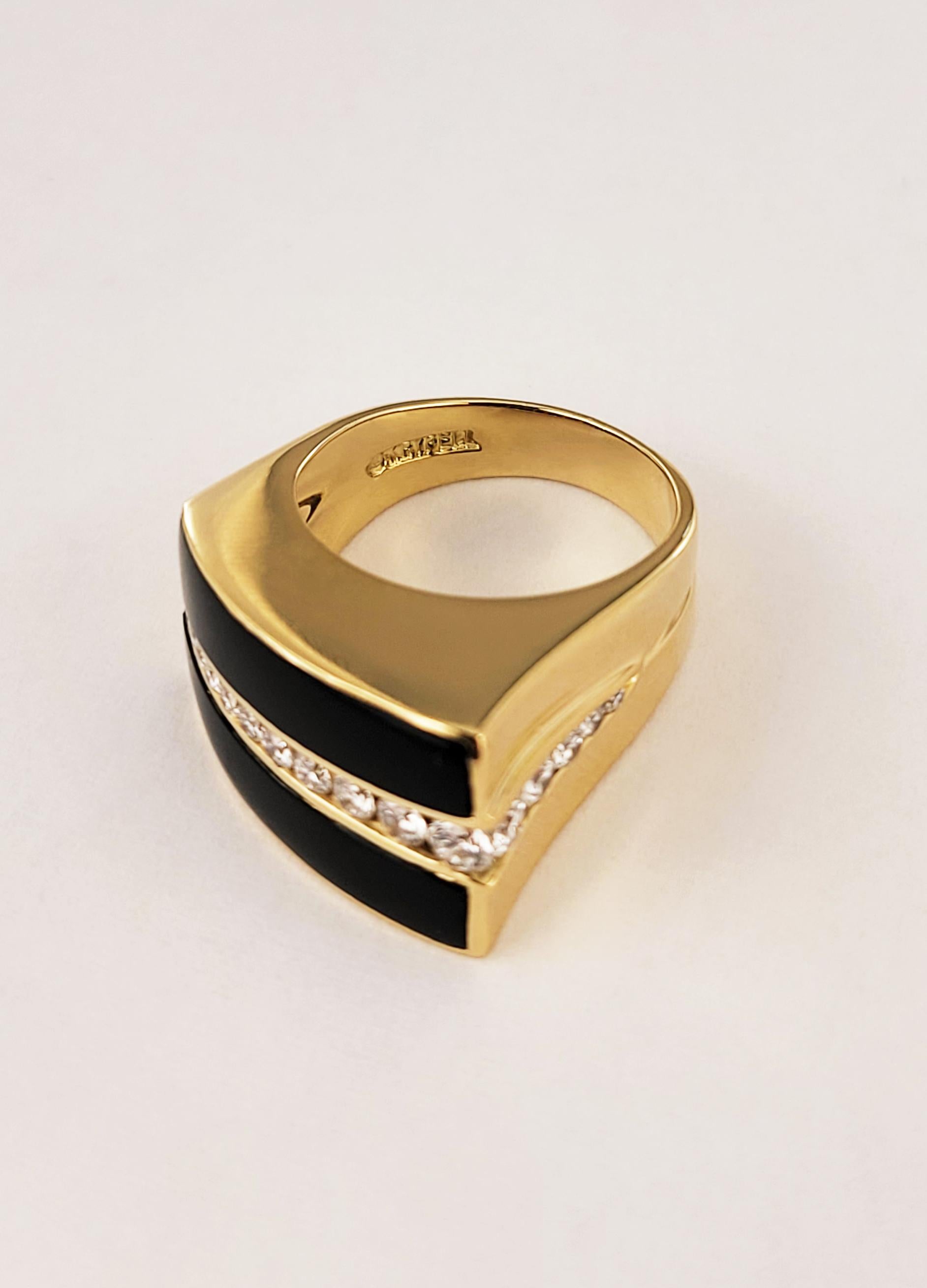 Anello Charles Krypell in oro 18k con onice nera e diamanti in vendita 2