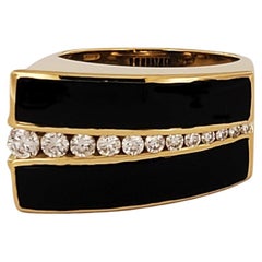 Charles Krypell 18k Gold Black Onyx and Diamonds Ring