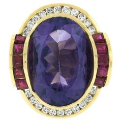 Charles Krypell 18k Gold Oval Amethyst w/ Diamond & Ruby Halo Cocktail Band Ring