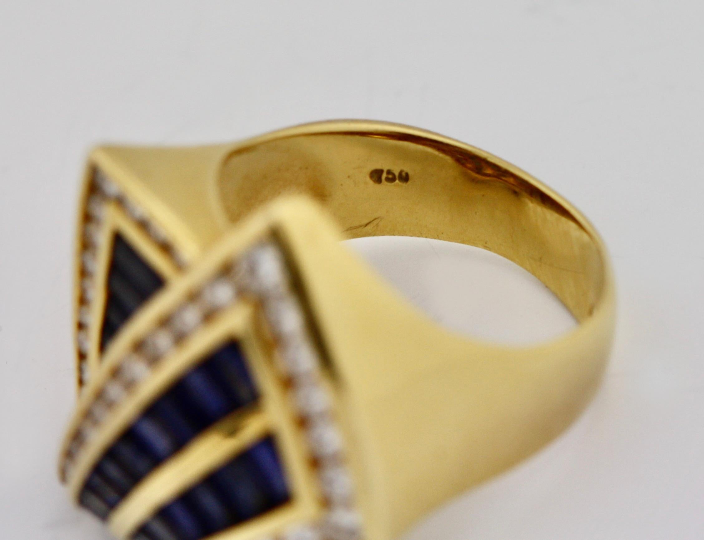 Round Cut Charles Krypell 18K Gold, Sapphire and Diamond Ring