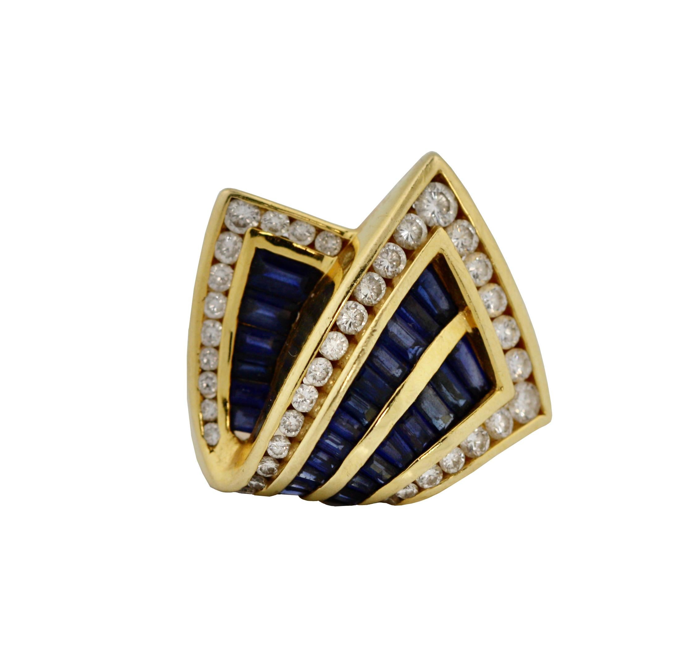 Women's or Men's Charles Krypell 18K Gold, Sapphire and Diamond Ring