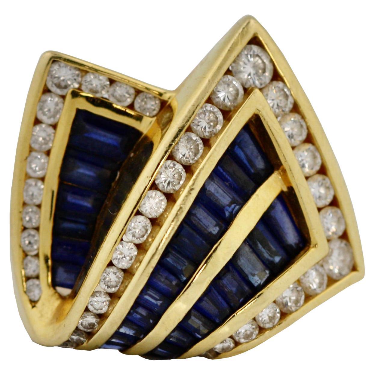 Charles Krypell 18K Gold, Sapphire and Diamond Ring