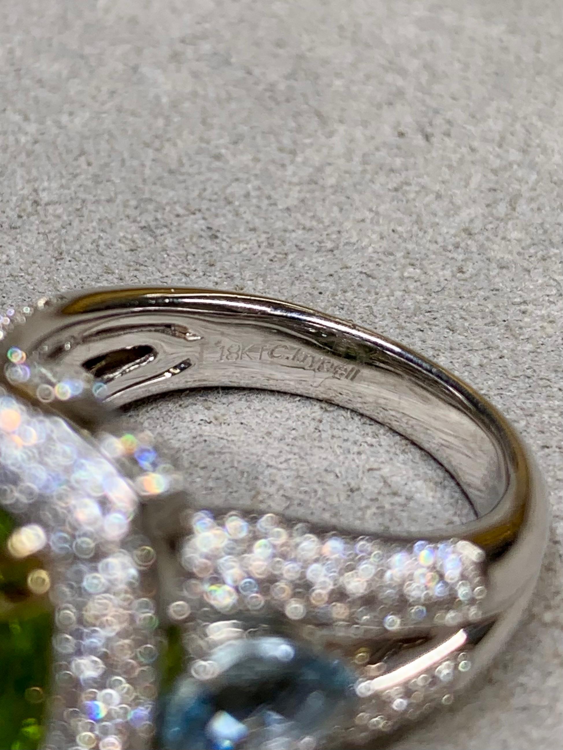 Charles Krypell 18K Peridot Aquamarin Diamant Dreistein-Cocktailring 8,83ctw im Angebot 1