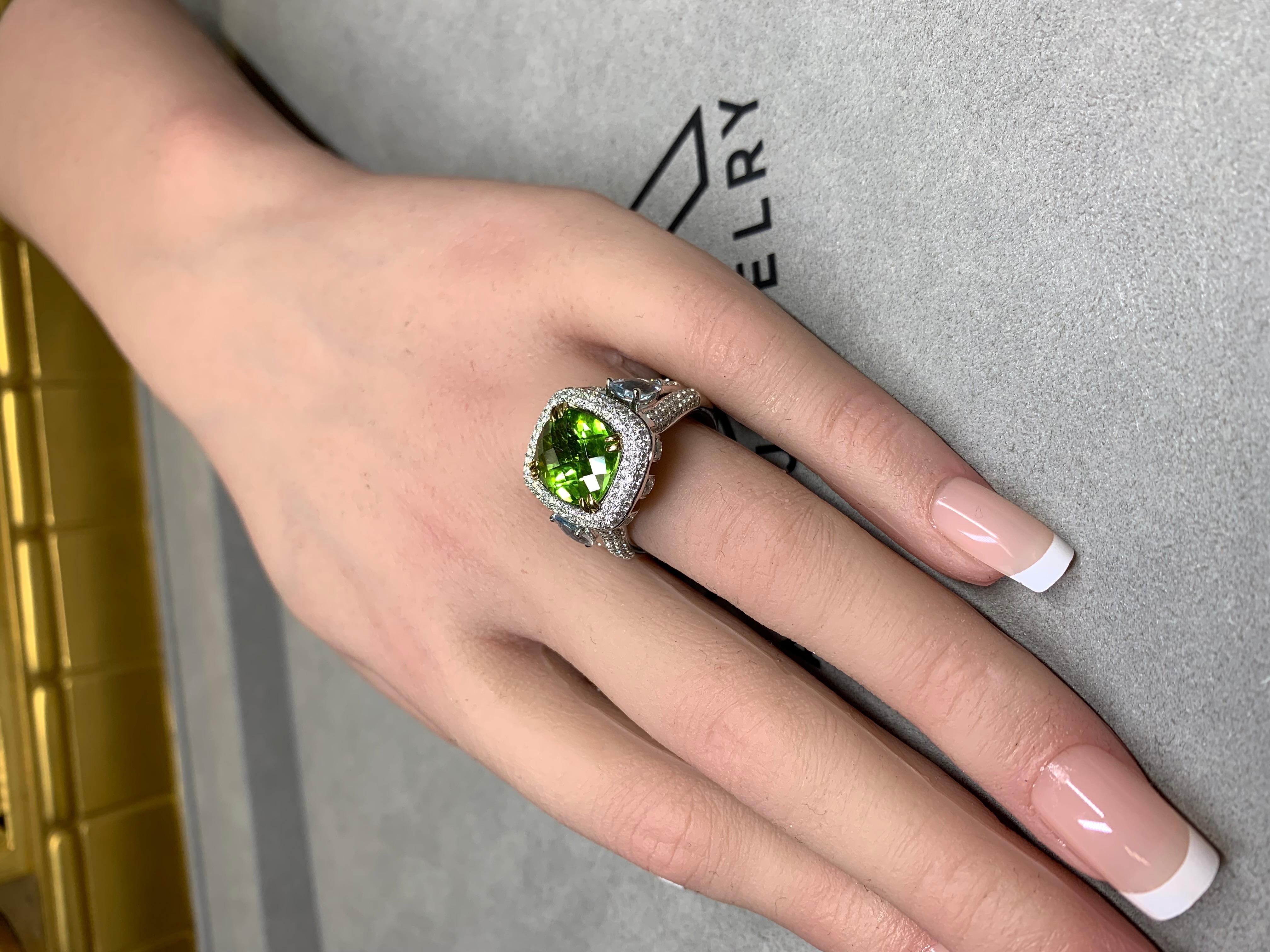 Charles Krypell 18K Peridot Aquamarin Diamant Dreistein-Cocktailring 8,83ctw im Angebot 3