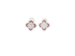 Charles Krypell 18K WG Dia. 0.94ct & Ruby 0.45ct Clover Flower Earrings