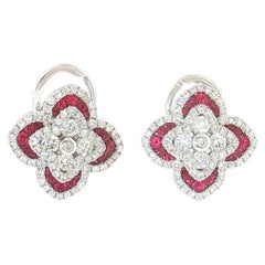 Charles Krypell 18K WG Dia. 0.94ct & Ruby 0.45ct Clover Flower Earrings