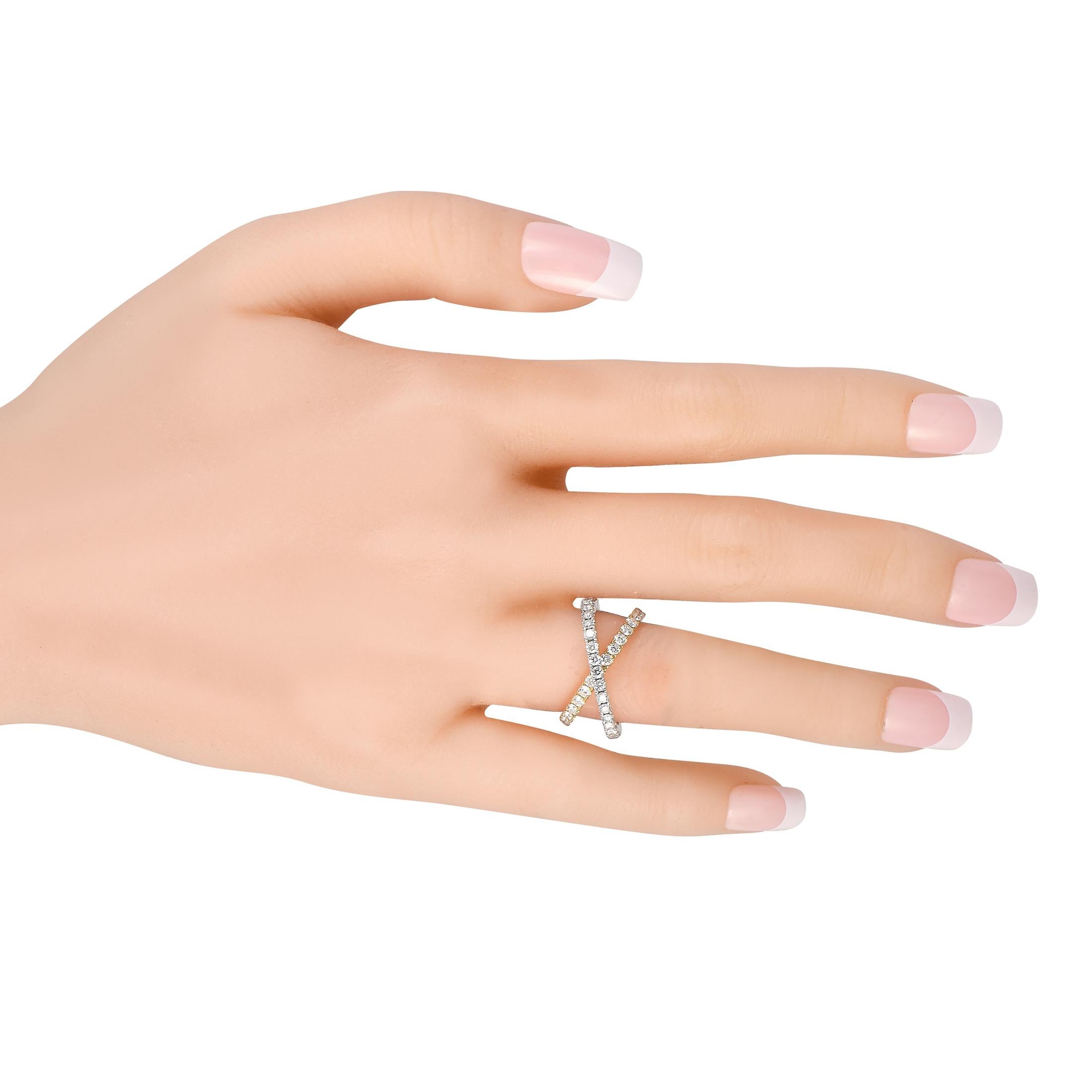 Round Cut Charles Krypell 18K White and Yellow Gold 1.03ct Diamond Crossover Ring
