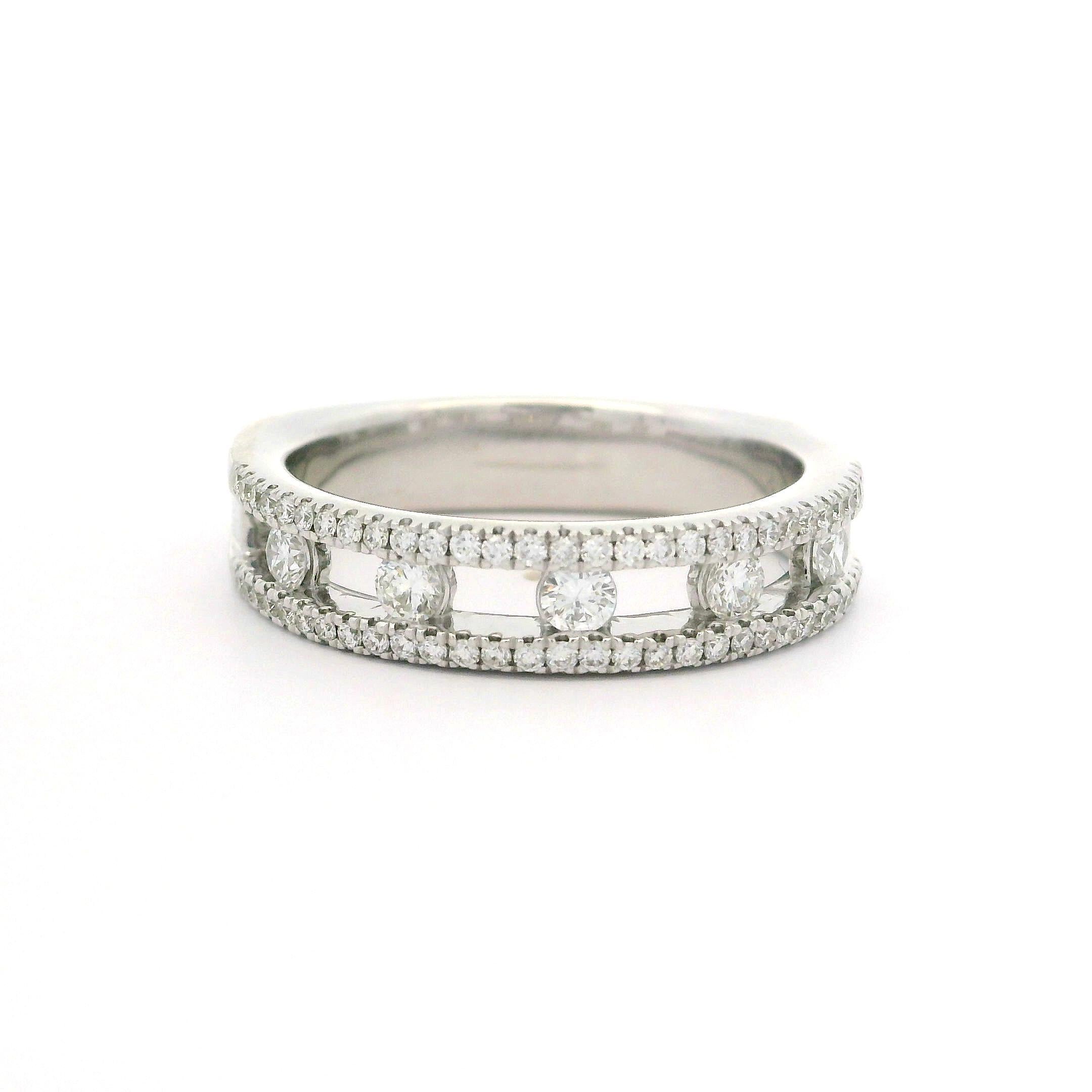 –Stone(s)–
Numerous Natural Genuine Diamond - Round Brilliant Cut - Pave & Channel Set - White Color - 0.59ctw (exact- stamped)

Material: 18k White Gold 
Weight: 7.98 Grams
Ring Size: 9.0 (fitted on finger, please contact us prior to purchase for