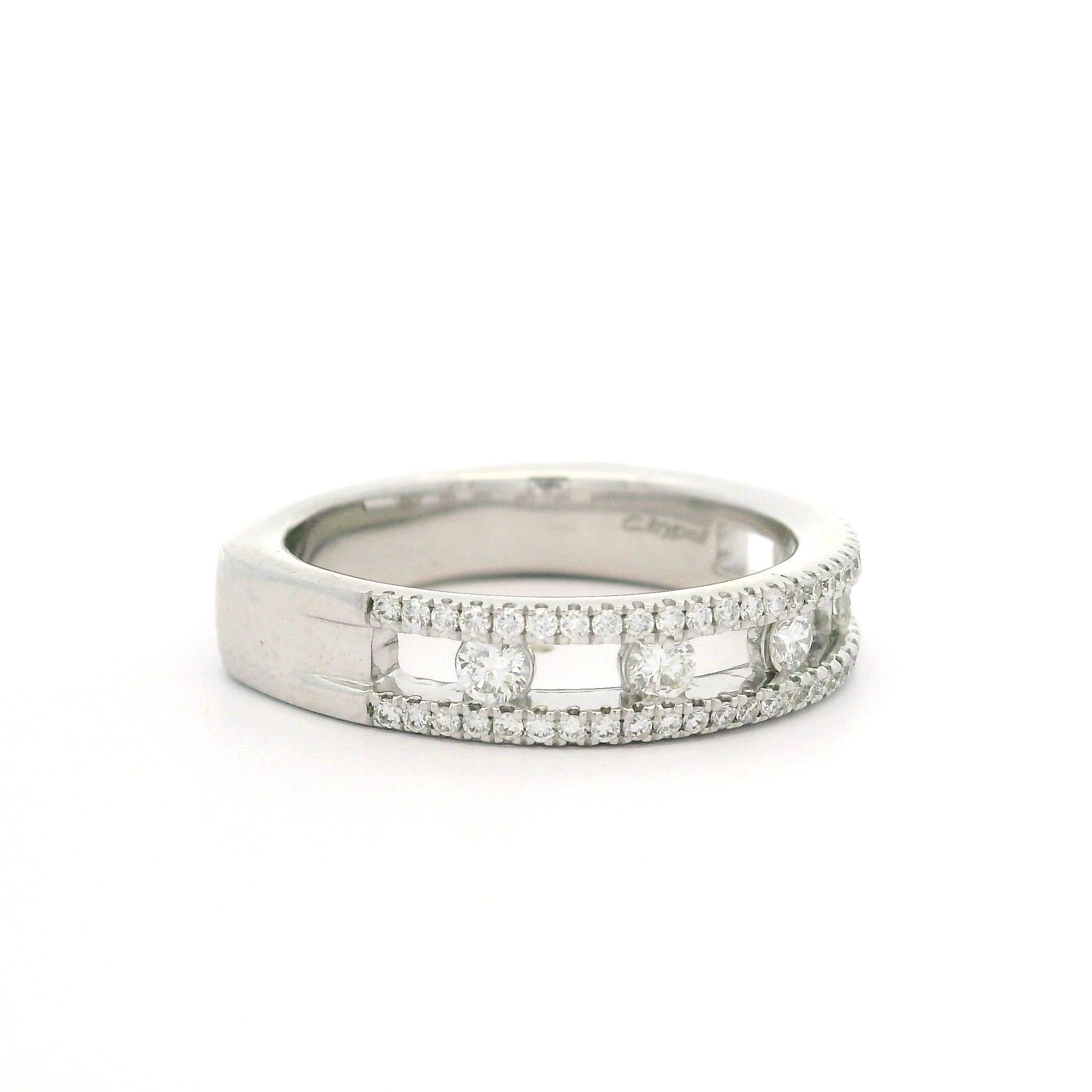 Brilliant Cut Charles Krypell 18k White Gold 0.59ctw Diamond 5mm Air Floating Center Band Ring For Sale