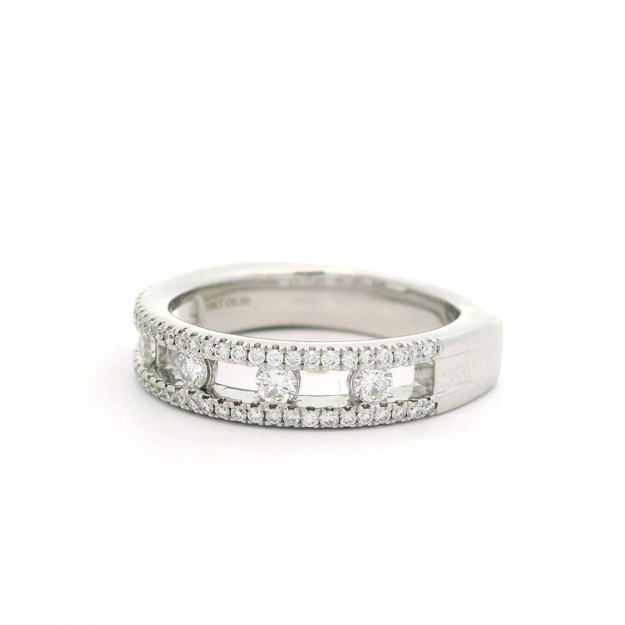 Charles Krypell 18k White Gold 0.59ctw Diamond 5mm Air Floating Center Band Ring In Excellent Condition For Sale In Montclair, NJ