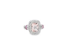 Charles Krypell 18K White Gold Double Diamond Halo & Morganite 1.74ct Cushion Cu