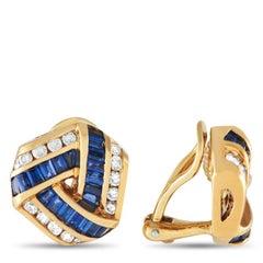 Charles Krypell 18k Yellow Gold 0.40 Carat Diamond and Sapphire Clip-On Earrings