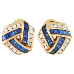 Charles Krypell Clips d'oreilles en or jaune 18 carats avec diamants et saphirs de 0,40 carat