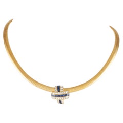 Charles Krypell 18k Yellow Gold 1.25 Carat Diamond and Sapphire Necklace