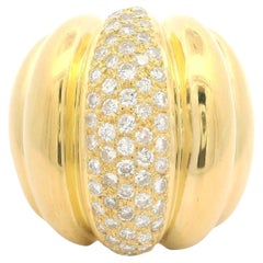Charles Krypell 18k Yellow Gold 1.25ctw Fiery Diamond Larger Bombe Grooved Ring