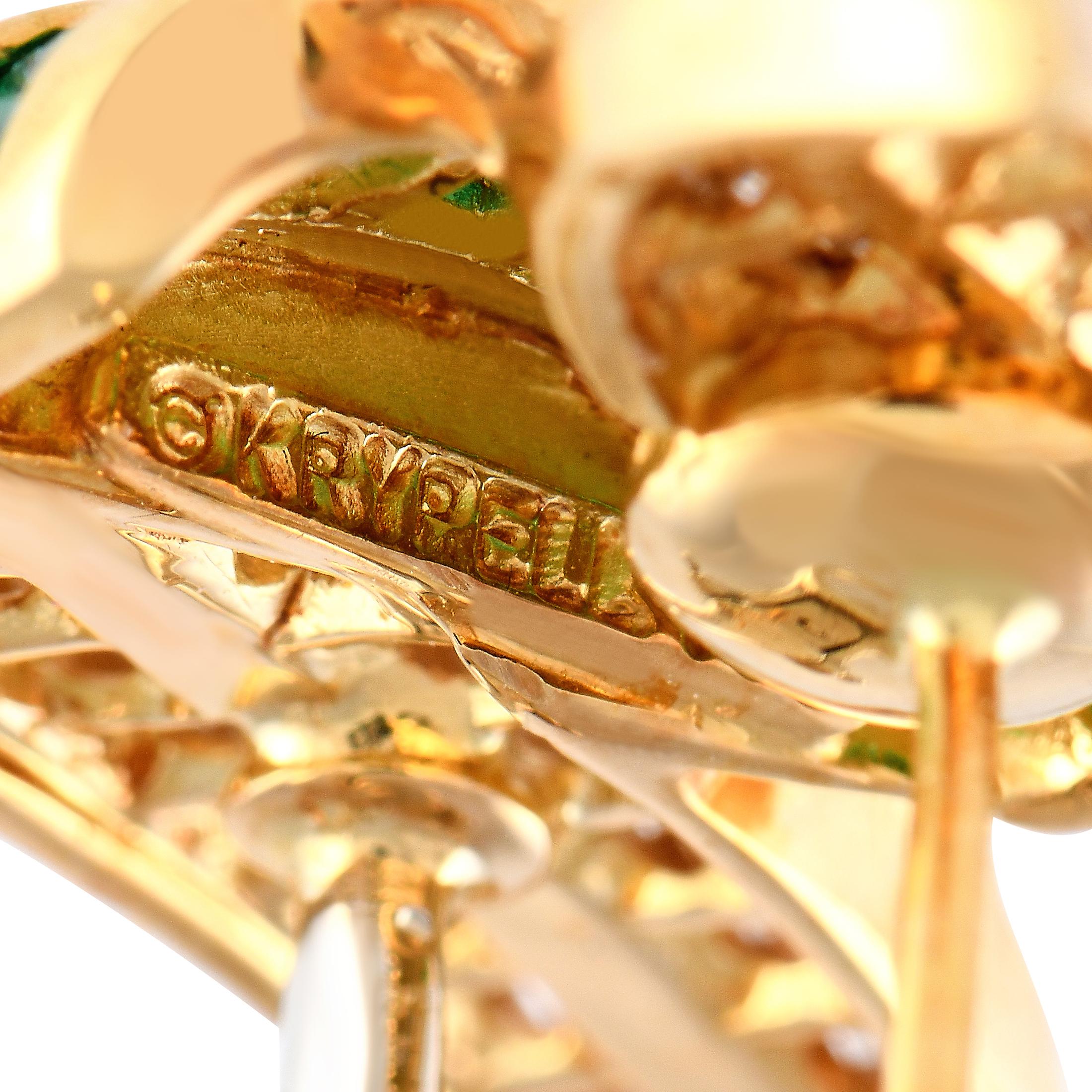 Taille mixte Charles Krypell Boucles d'oreilles en or jaune 18 carats avec diamants de 2,50 carats et émeraudes en vente