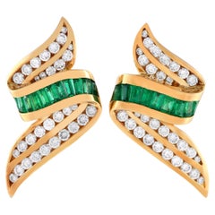 Charles Krypell 18k Yellow Gold 2.50 Carat Diamond and Emerald Earrings