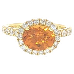 Charles Krypell 18K Yellow Gold Diamond Halo & Citrine 1.70ct Oval Ring — Size 6