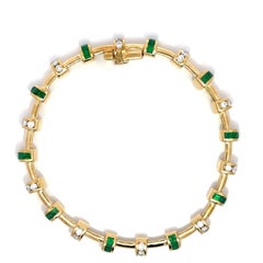 Charles Krypell 18k Yellow Gold Emerald & Diamond Stations Tube Bracelet