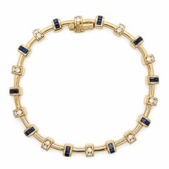 Bracciale tubolare con maglie "Stations" di Charles Krypell in oro giallo 18 carati con zaffiri e diamanti