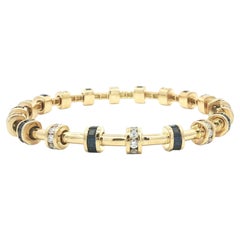 Bracciale tubolare con maglie "Stations" di Charles Krypell in oro giallo 18 carati con zaffiri e diamanti